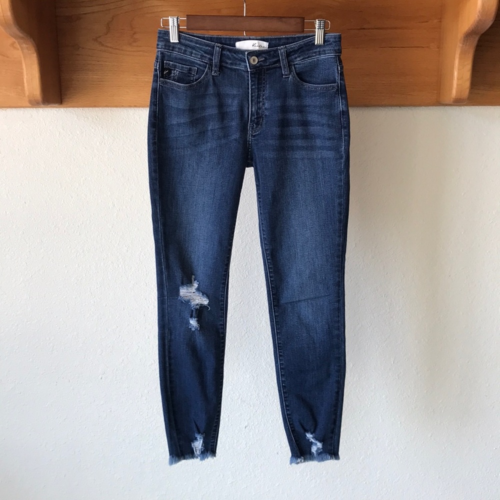 KanCan Distressed Ankle Jeans with Raw Hem